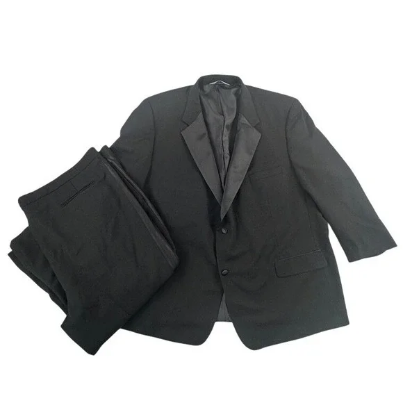 Versini Mens‎ Tuxedo 52L Jacket Black Wool 2 Piece Blazer Pants 53 x 24 Short