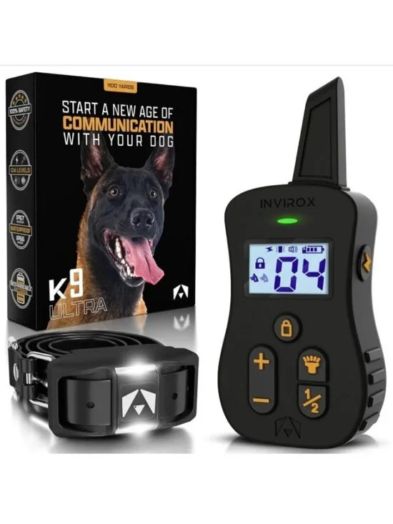 INVIROX Ultra K9 Dog Shock Collar, 124 Lvls, Night Light, IP67 Waterproof, 1 Dog