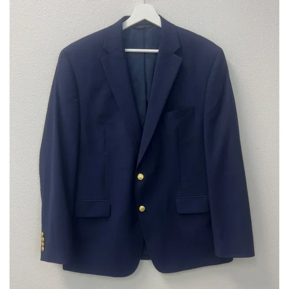 Lauren Ralph Lauren Blazer Mens 44R Navy Blue‎ Wool Blend Gold Buttons Preppy