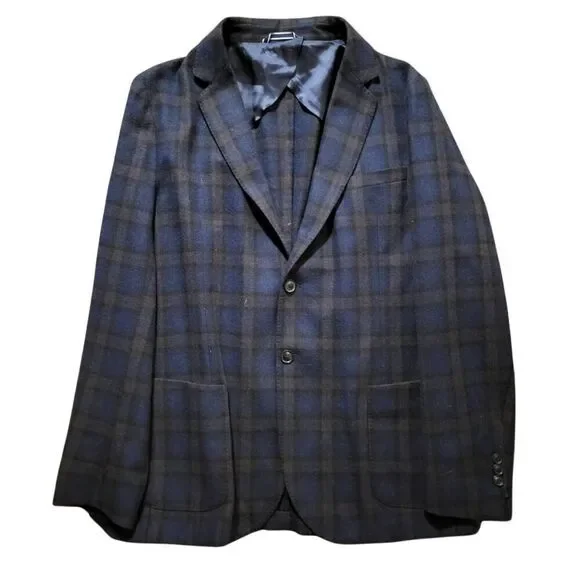 Gant Blazer Jacket Men's 42 Check Italian Wool Flannel Slim Fit Two Button