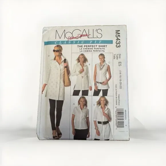 McCalls Perfect Shirt M5433 Womens Sewing Pattern Misses Shirts 14-22