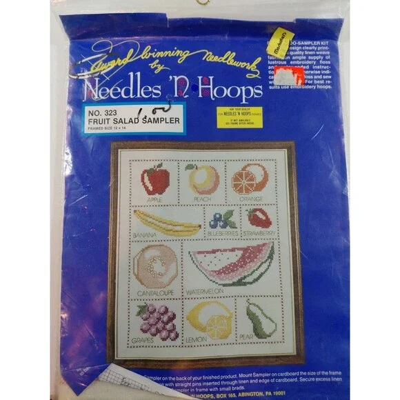 Vintage Needles 'n Hoops NO. 323 Fruit Salad Sampler Cross Stitch Kit NEW Sealed