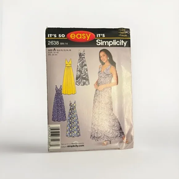 Simplicity Pattern 2638 Empire Sundress Maxi Dress Sizes 6 8 10 12 14 16