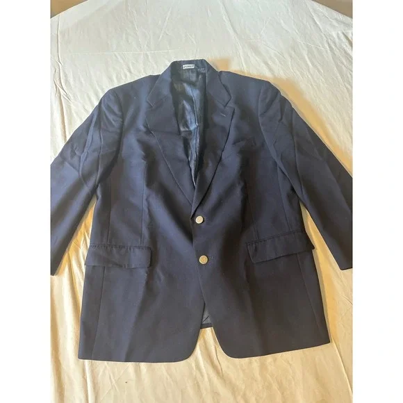 Vtg Burberry Blazer 100S Wool Mens 43.5L Navy Blue Gold Button
