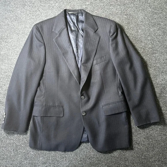 Polo University Club Ralph Lauren Mens Navy Blue Virgin Wool Herringbone Blazer