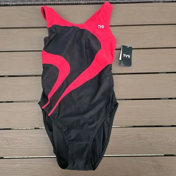 TYR Women's Durafast Alliance Splice  Maxfit Swimsuit Black/red Size 40 New