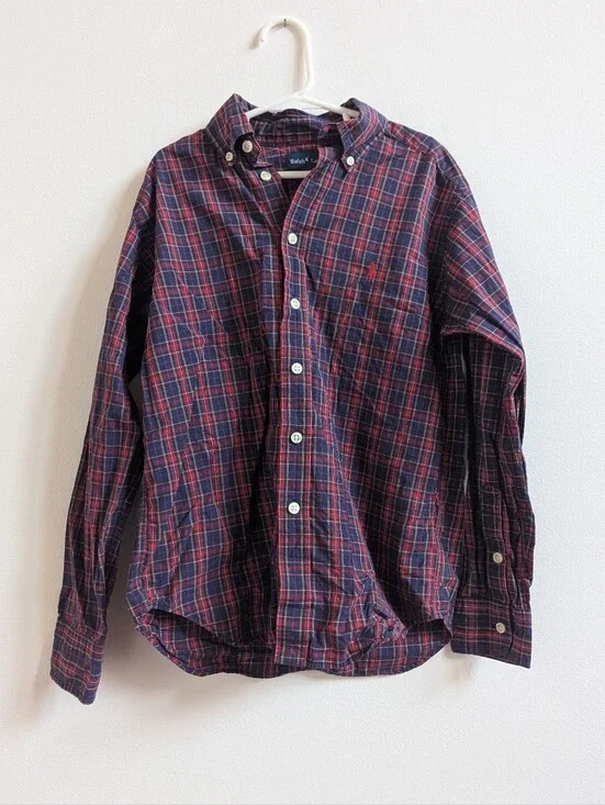 Vtg Ralph Lauren Button Down Shirt 8/10 Red Plaid Long Sleeve Pony Preppy