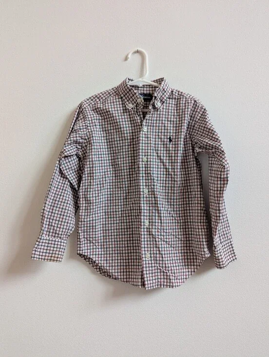 Vtg Ralph Lauren Button Down Shirt 5 Boys Red Plaid Long Sleeve