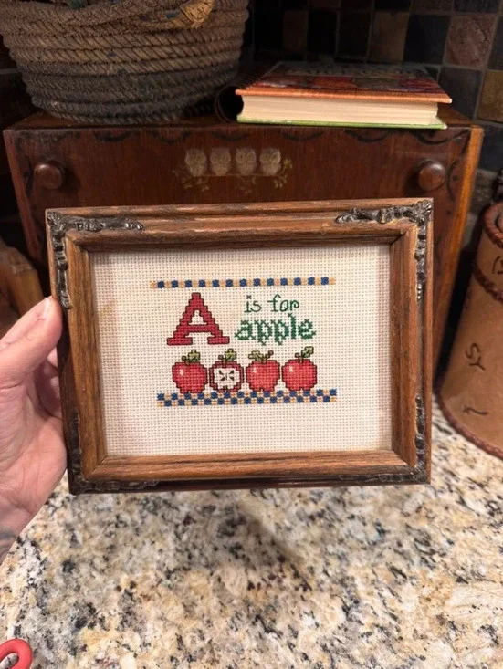 Vintage custom framed apple cross stitch