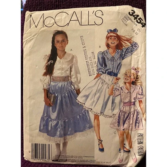 McCalls Sewing pattern3454 girls top peasant skirt sz 7 8 10
