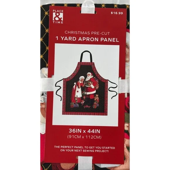 Place & Time Christmas Pre-Cut Apron Panel Santa Mrs. Claus Fabric 36