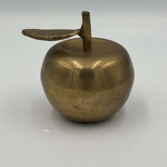 Vintage Brass‎ Apple Metal Bell Container Desk Paperweight Hidden Compartment.