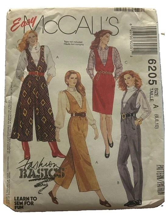 Vintage 1992 McCalls 6205 Sewing Pattern Jumpsuit Jumper Sz 6 8 10 Cut 90s