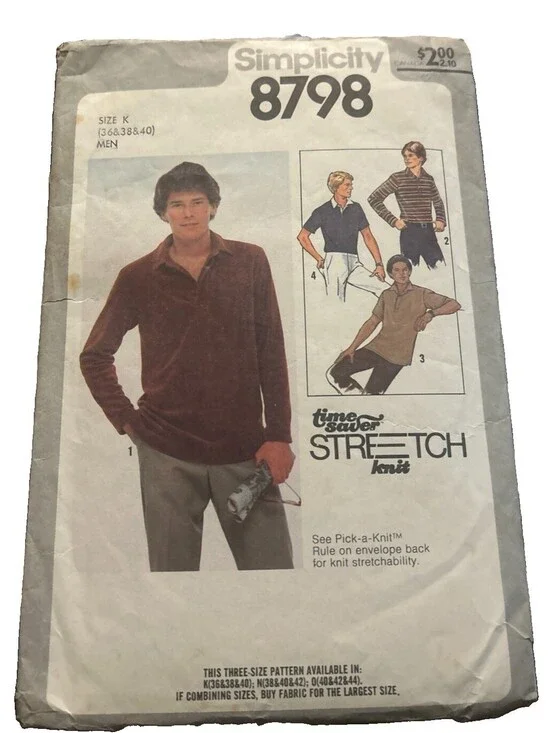 Simplicity Pattern 8798 Size 36 - 40 Mens Stretch Knit Pullover Top/Shirt CUT