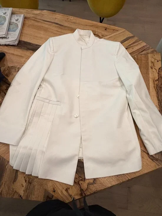 Pernia's Pop Up Bohame Men Milky White Terry Wool Indo-Western Jacket