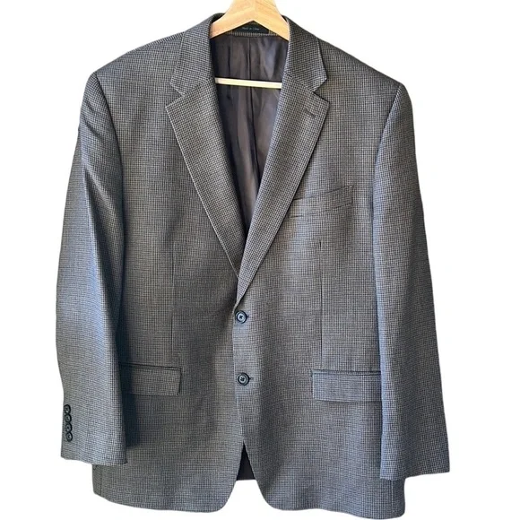 Lauren Ralph Lauren 44R SportsCoat Blazer Houndstooth Wool/Silk/Cashmere TanNavy
