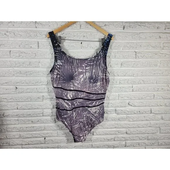 Swimsuits For All Womens Plus 22 One Piece Swimsuit Gray Watercolor Bra WAT99XE