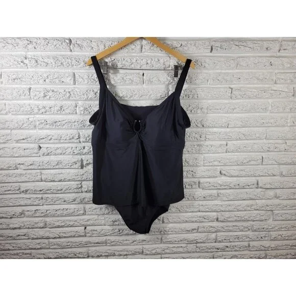 Sand n Sun Women's 3X Plus Size One Piece Swimsuit Black Lined Nylon BLA79E