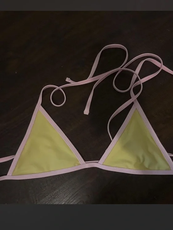 edikted Yellow Triangle Bikini Top and bottom  with Pink Trim