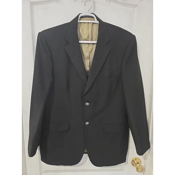 Stafford 42R Black Wool Blend Blazer Jacket Classic Business