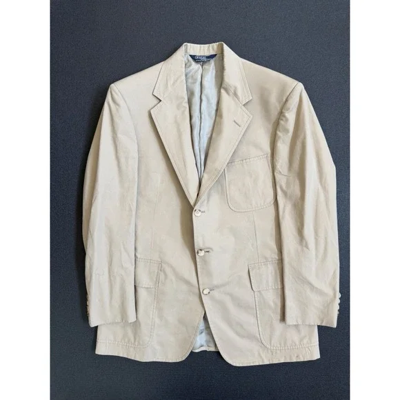 Vintage Rare Polo Ralph Lauren Blazer Cotton Beige Made In USA Men's