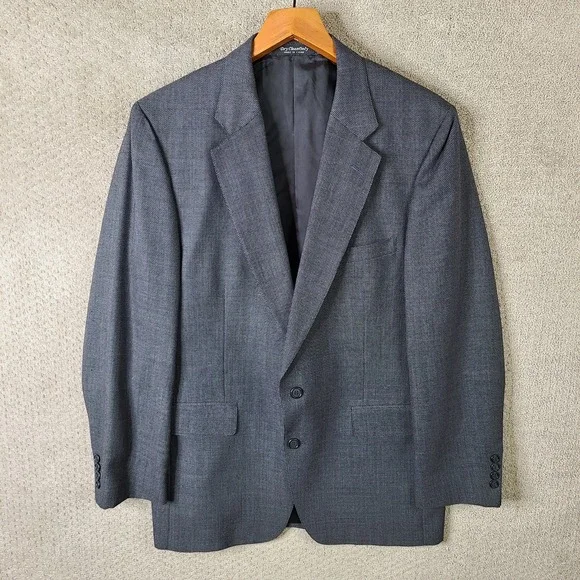 Robert Stock Jacket Mens 42L Gray Blazer‎ Birdseye Knit 2 Btn Hand Tailored VTG