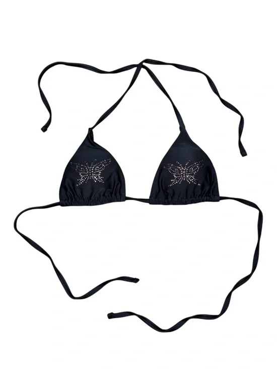 Black Butterfly Rhinestone Triangle Bikini Top