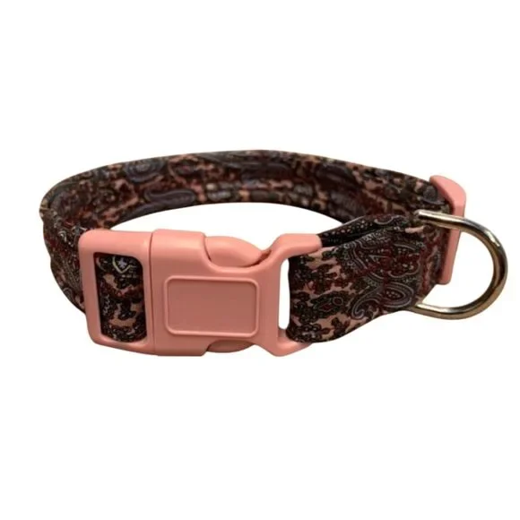 New Handmade Adjustable Upcycled Neck Tie Pink Navy Paisley Dog Collar