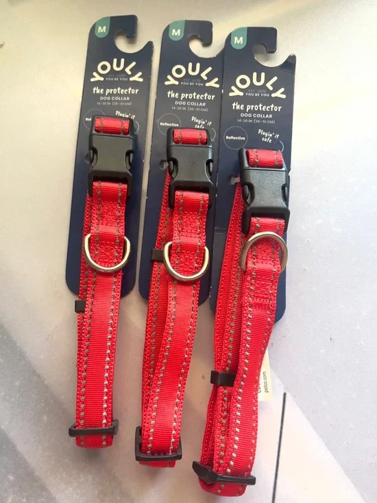 Set of 3 -Youly  Red Reflective Dog Collar - Medium -NWT
