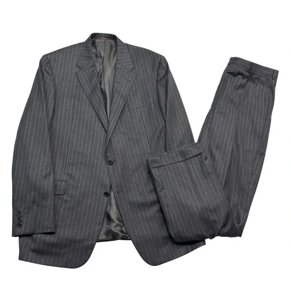 Hickey Freeman 48L 48XL 38x34 Gray Stripe 2pc Pant Suit Loro Piana Super 150s