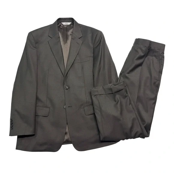 Versini 42R 36x30 Olive Green 2pc Pant Suit Pleated High Waisted 100% Wool Cuff