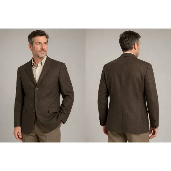 Tommy Hilfiger Brown Sport Coat Blazer 46R Wool Silk Cashmere 3‎ Button Mens
