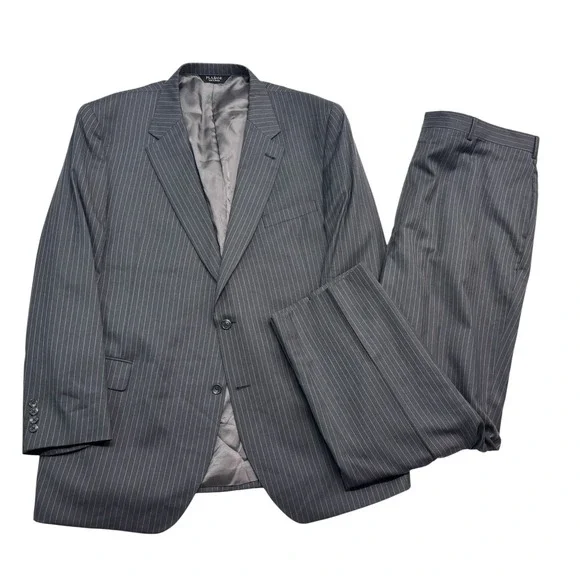 Jos A Bank 48L 43x32 Gray Stripe 2pc Pant Suit Signature Collection Silk Wool