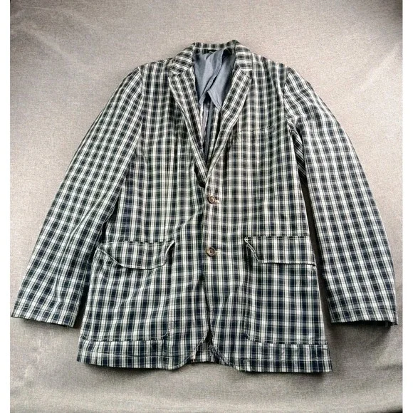 J. Crew Sport Coat Mens Medium Blue Madras Plaid Jacket Half Lined Lightweight