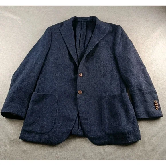 Proper Cloth Blazer Mens 40 R Blue Wool Cashmere Silk Linen Jacket Halg Lined