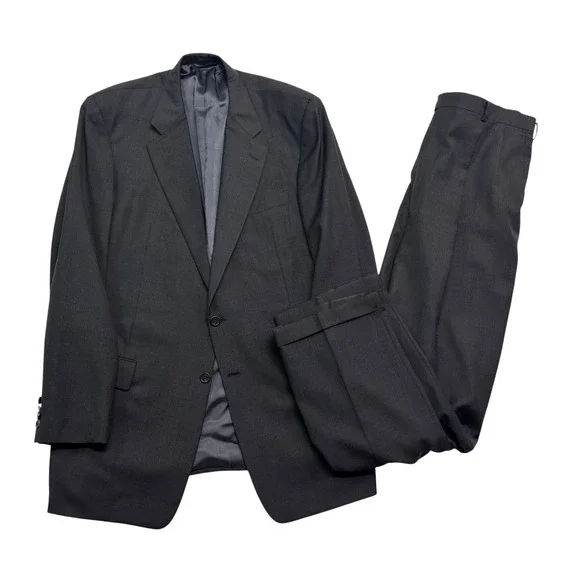 vtg Hickey Freeman 44XL 44L  38x34 Charcoal 2pc Pant Suit Oakbrook 100% Wool