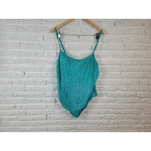 Catalina Women XL Blue One Piece Swimsuit Mesh Adjustable Straps Bathing BLU157E
