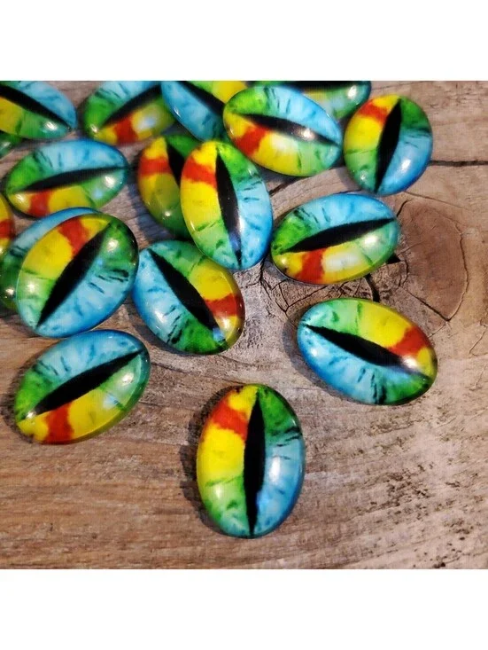 Dragon Eyes Black Blue Green Red GoT Fan Glass Cabochons 18x13mm Oval 2 pcs