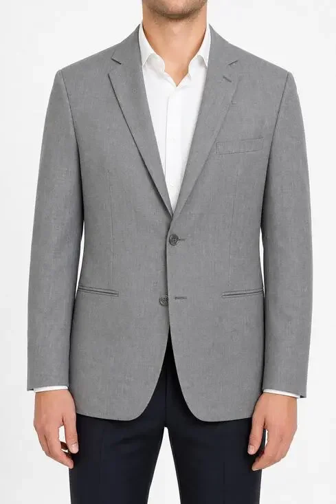 Macson Men's Gray Sport Coat Blazer 2 Button Blue Piped Lining EU 56 US 46