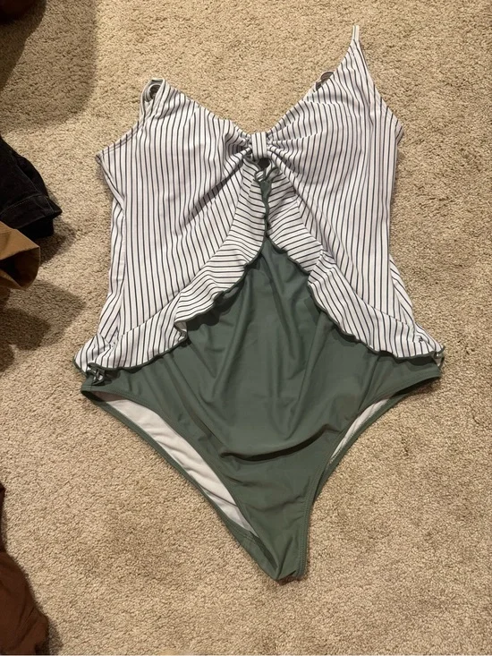 Maternity One-Piece Swimsuit in White and Sage