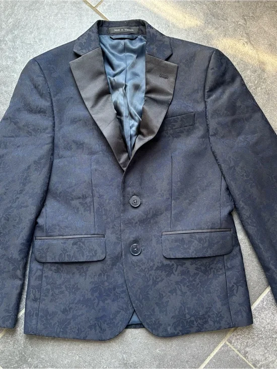 Ralph Lauren Boys Navy Brocade evening coat blazer jacket wedding Black Lapel 10