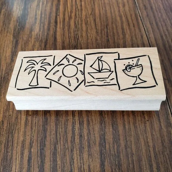 Great Impressions Tropical Summer Themed 4 X 2 Inch Rubber Stamp