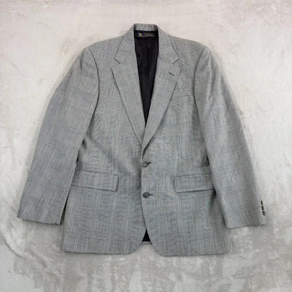 Vintage Brooks Brothers Blazer Sport Coat Grey Glen Check Wool Men 42L USA Made