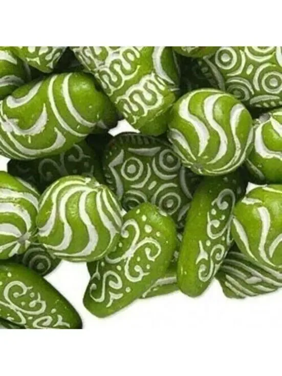 Vintage Ethnic African Tribal Clay Beads Green White 12 pcs