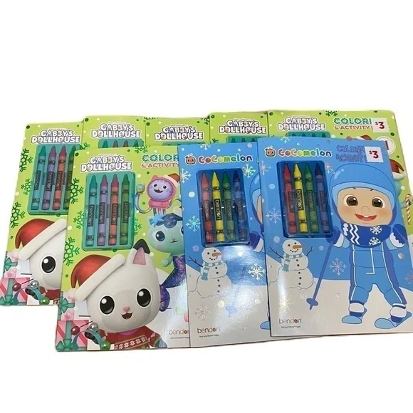 Gabby’s Dollhouse Cocomelon Winter Christmas Coloring Book & Crayond Bundle Lot