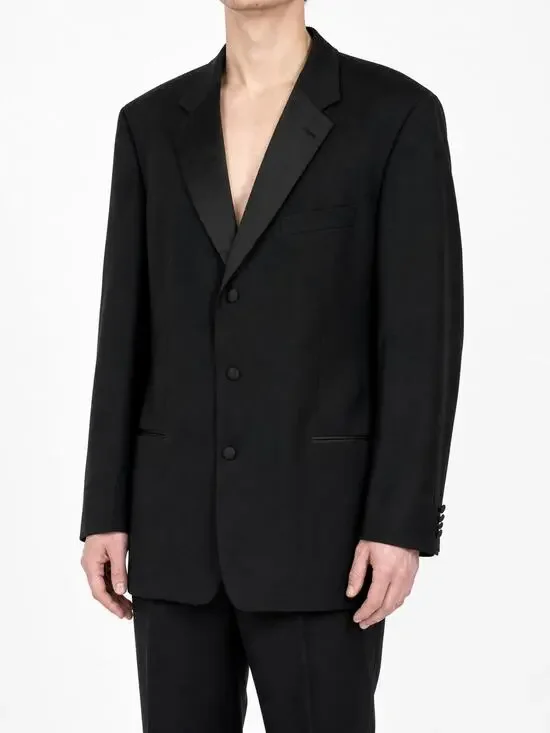 BOSS Hugo Boss Baker Jazz 3-Button Black Wool Tuxedo Jacket Coat 46L Made in USA