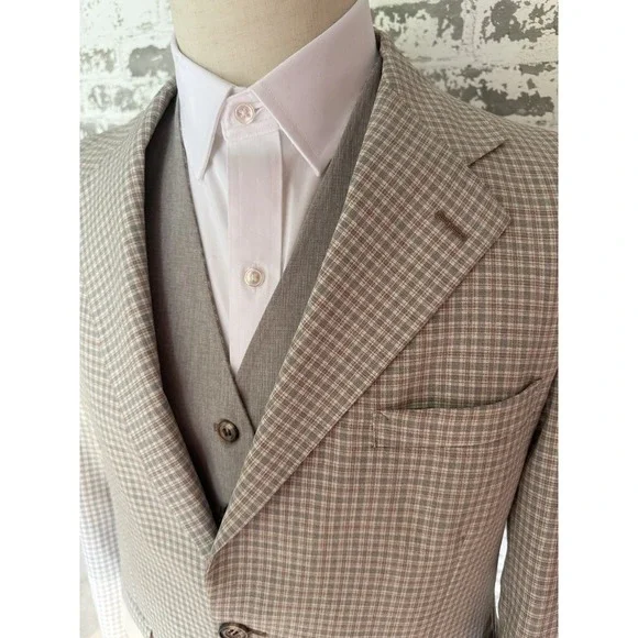 Vintage Century Club 2 Piece Suit Mens 42R Plaid‎ Blazer Vest Jacket 70s