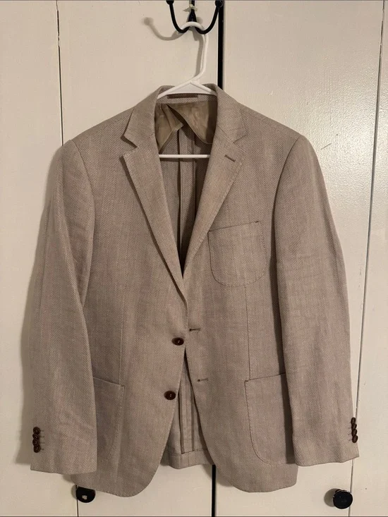 Men's Light Tan Herringbone Blazer