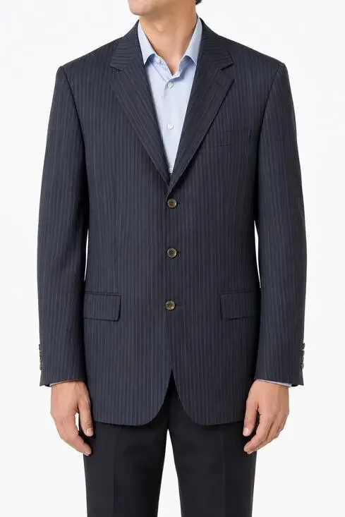 BOSS Hugo Boss Mens Rossolini Navy Pinstripe 3-Button Sport Coat Blazer Size 48L