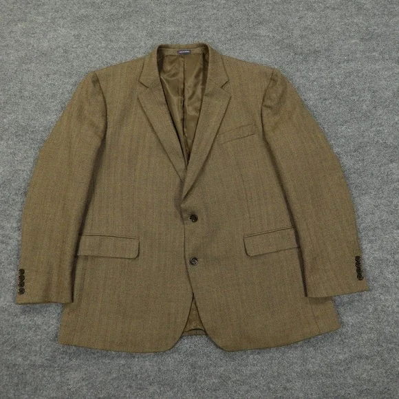 Stafford Sport‎ Coat Mens 50 Regular Brown Merino Wool Classic Fit Herringbone